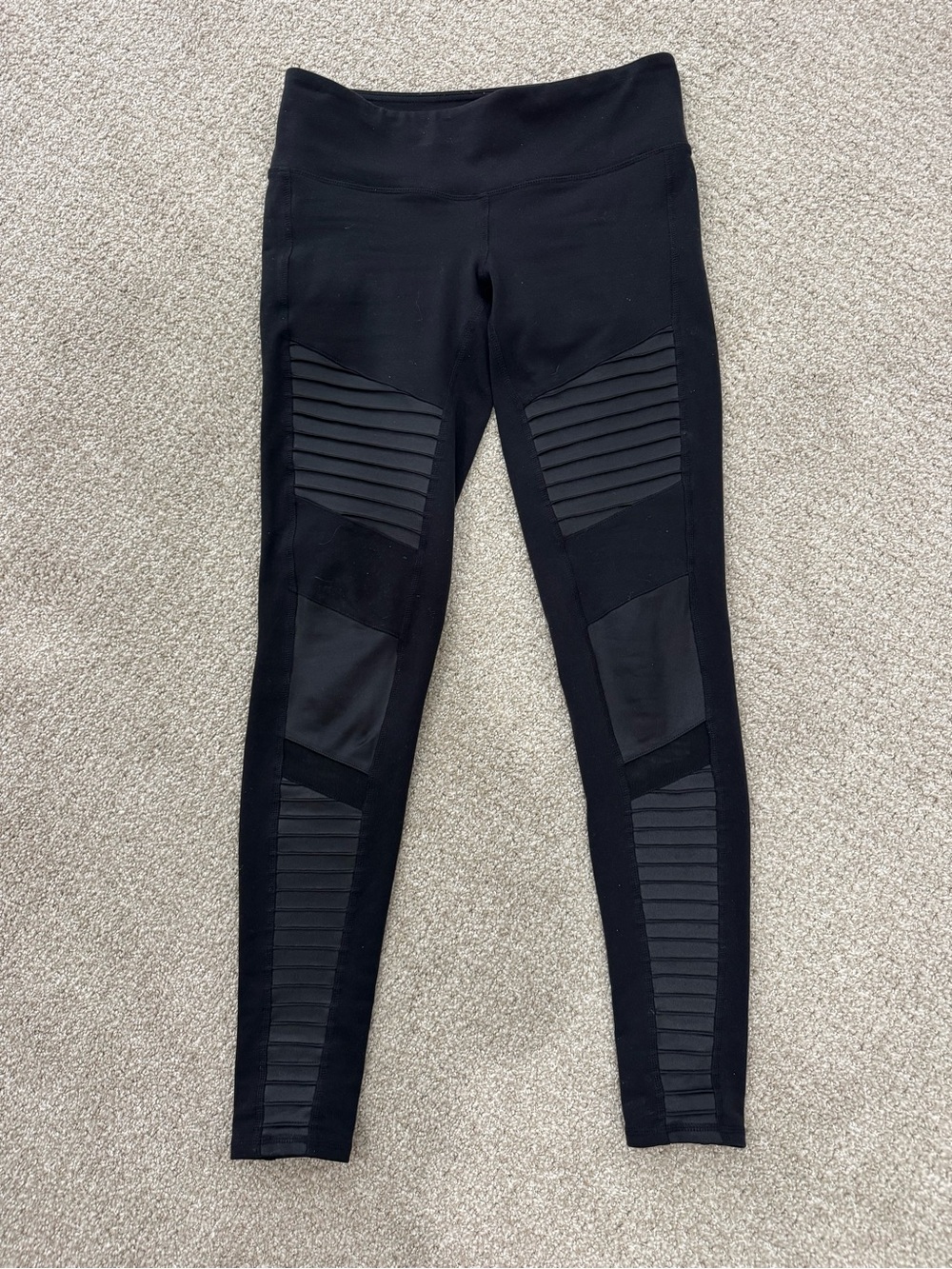 ALO Yoga Black Moto-Style Ribbed Jeggings